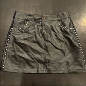 Black Studded Leather Skirt